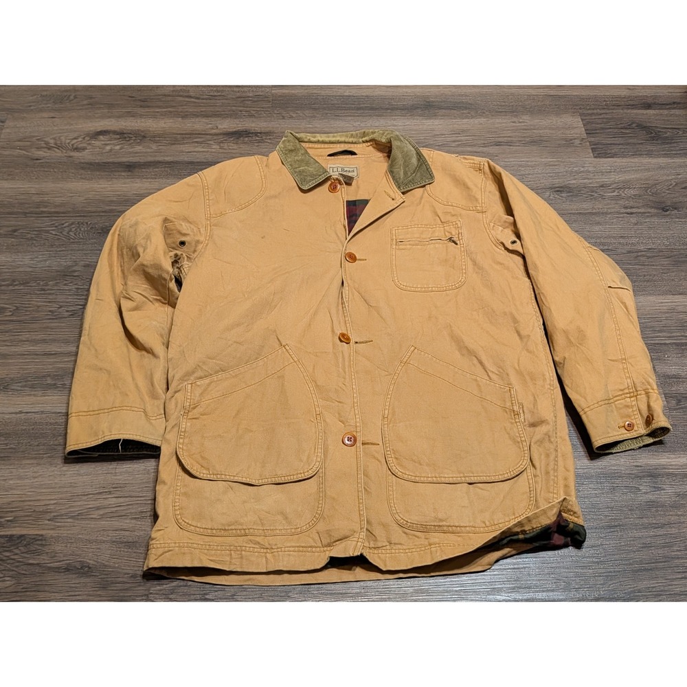LL Bean Field Coat Barn Jacket Mens XL Tall Tan Cotton Canvas Flannel Lined JV79